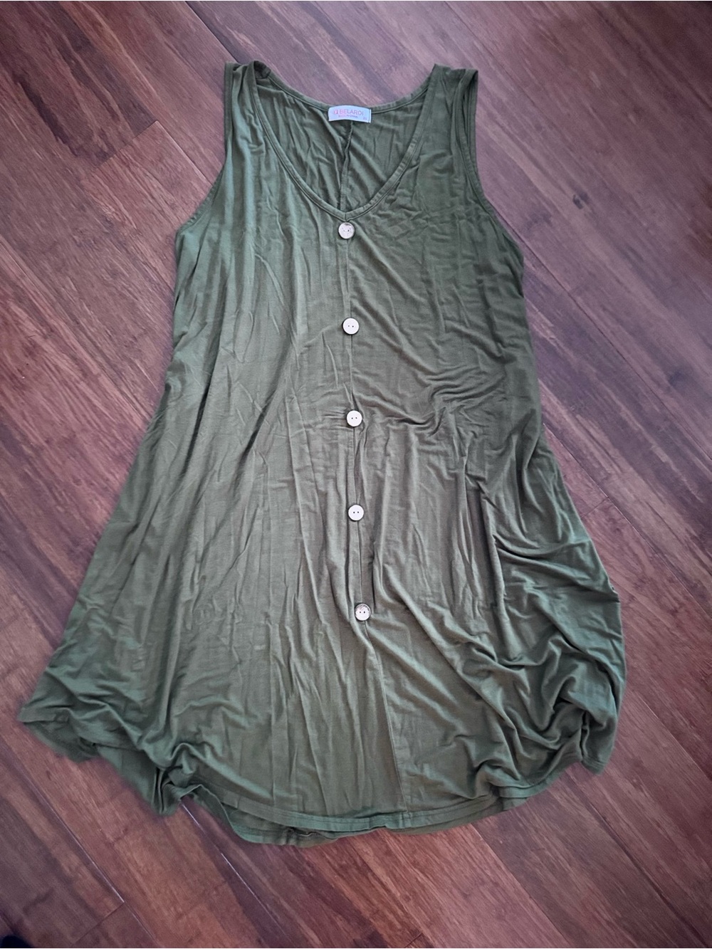 Boutique Boho Sleeveless V Tank Cotton Button Shift Mini Dress Olive Army Green